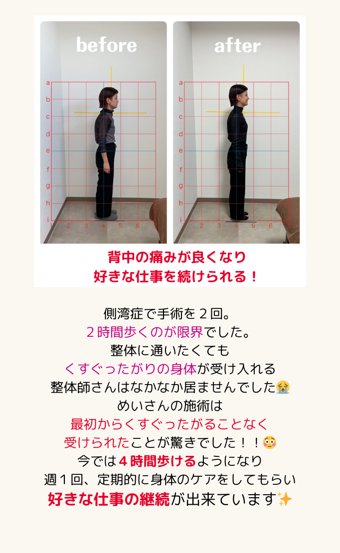 お客さまの声1:背中の痛みがよくなり好きな仕事を続けられる！